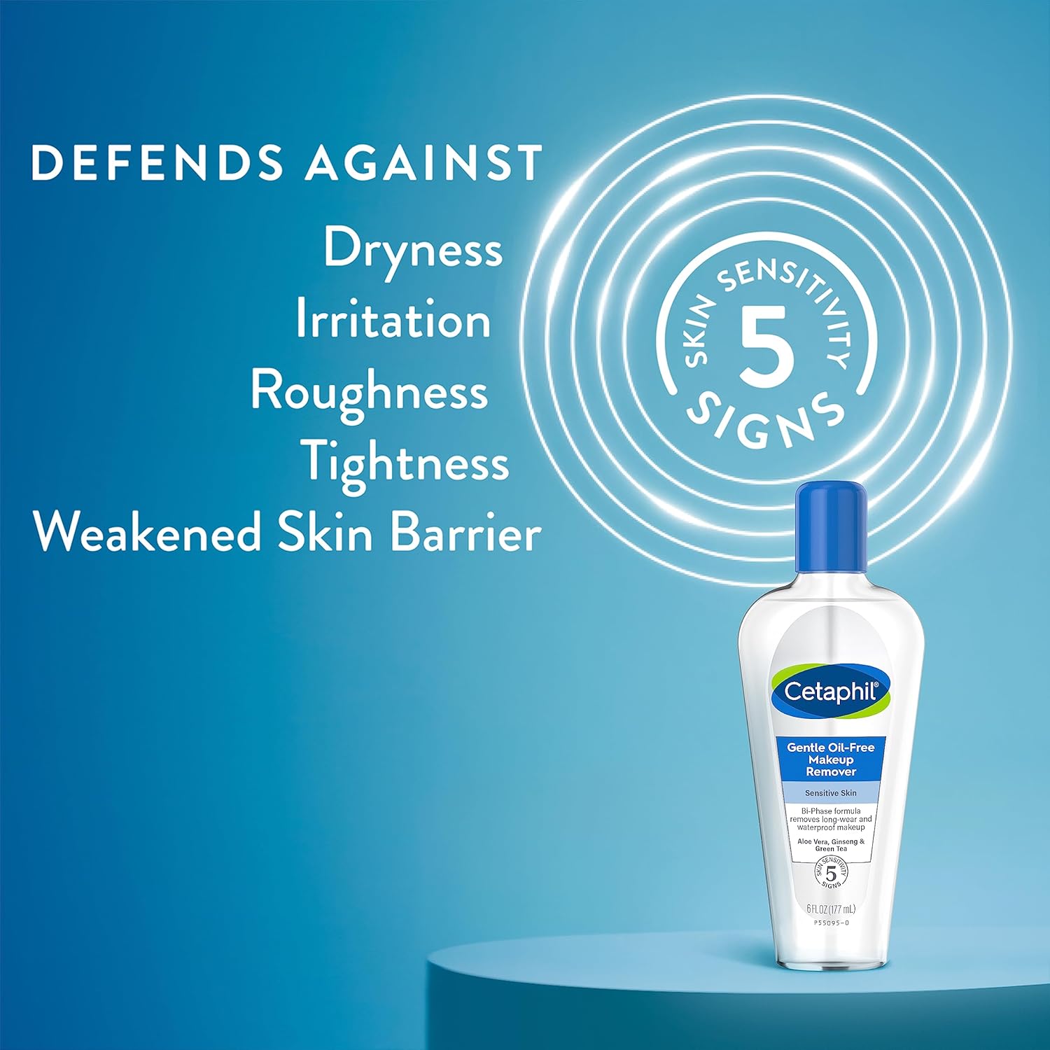 Cetaphil Gentle Waterproof Makeup Remover, Oil-Free Formula Suitable for Sensitive Skin, 6.0 Fluid Ounce 24Hr Smart